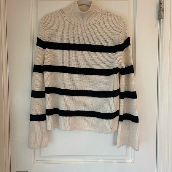 Banana Republic-Merino Wool Blend Sweater-Bell Sleeves-Mock Neck-Mariner Stripe - Picture 6 of 14